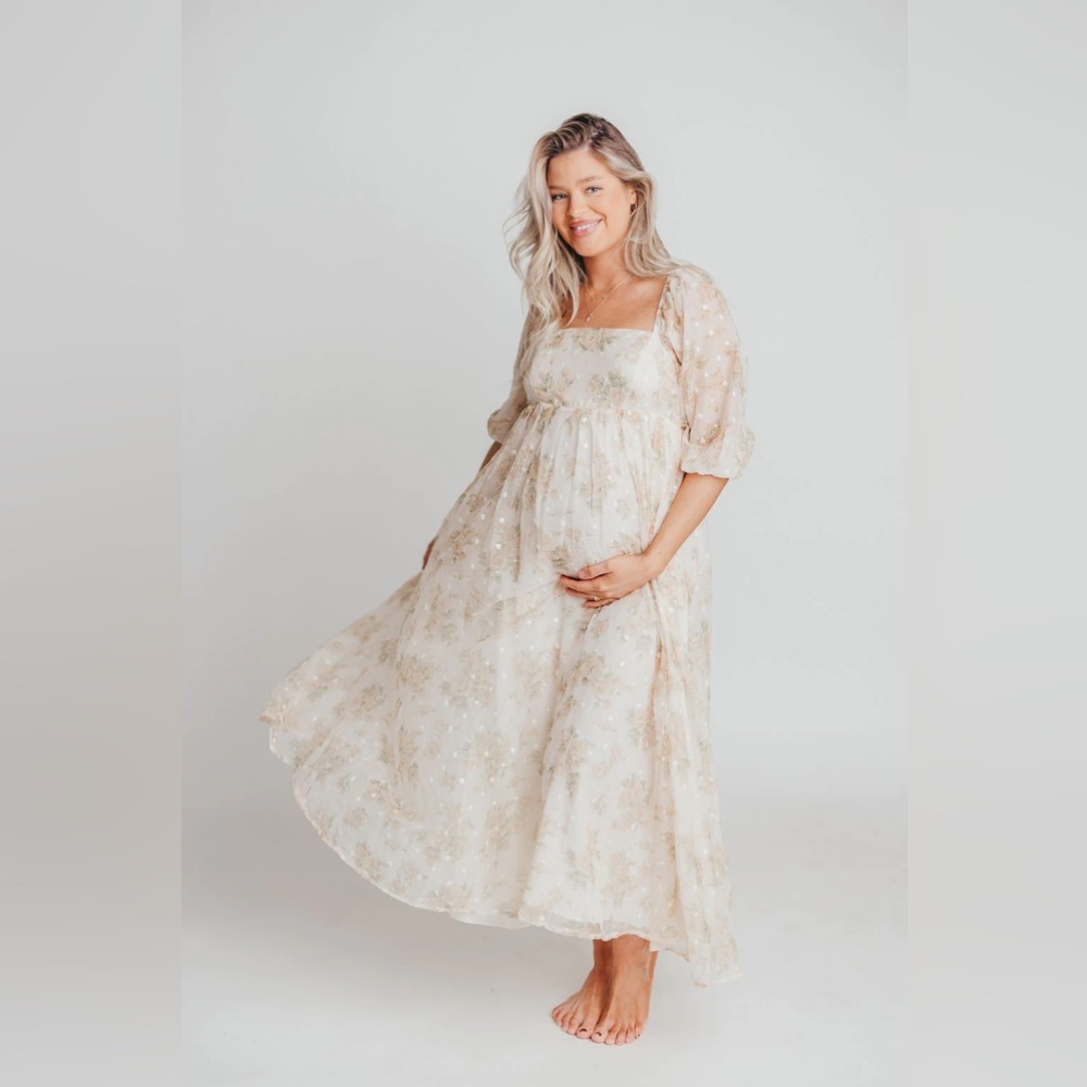Mona Maxi Dress in Cream Floral - Bump Friendly - Small from Worth Collective